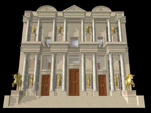 The Library of Celsus, Ephesus. Modern Austrian archaeologists have re-erected the facade, and this digital model adds interior and exterior features. (image © Dr Matthew Nicholls)