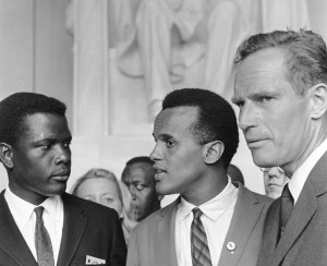 Sidney Poitier, Harry Belafonte and Charlton Heston at the 1963 March on Washington. 