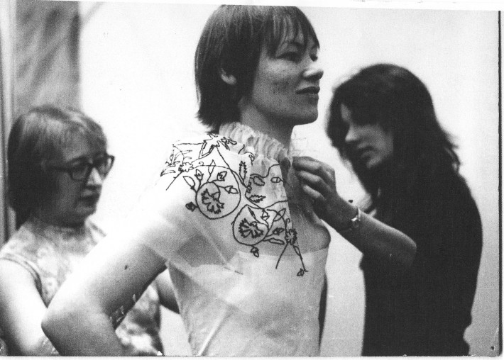 Caroline Hutchings and Jean Hunnisett in a costume fitting with Glenda Jackson for the BBC series Elizabeth R (1971). Image © Elizabeth Waller.
